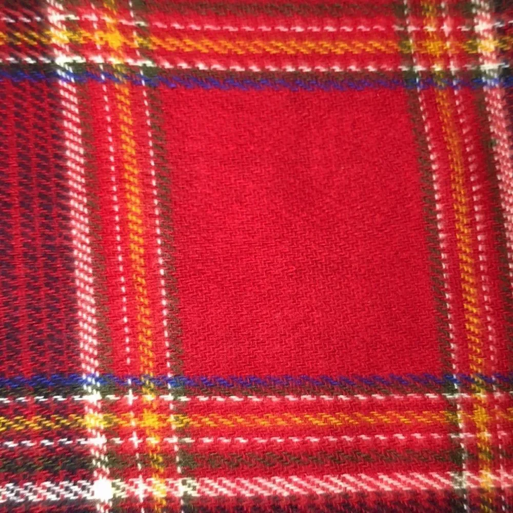 Unisex Red Multicolored Plaid Tasseled Scarf